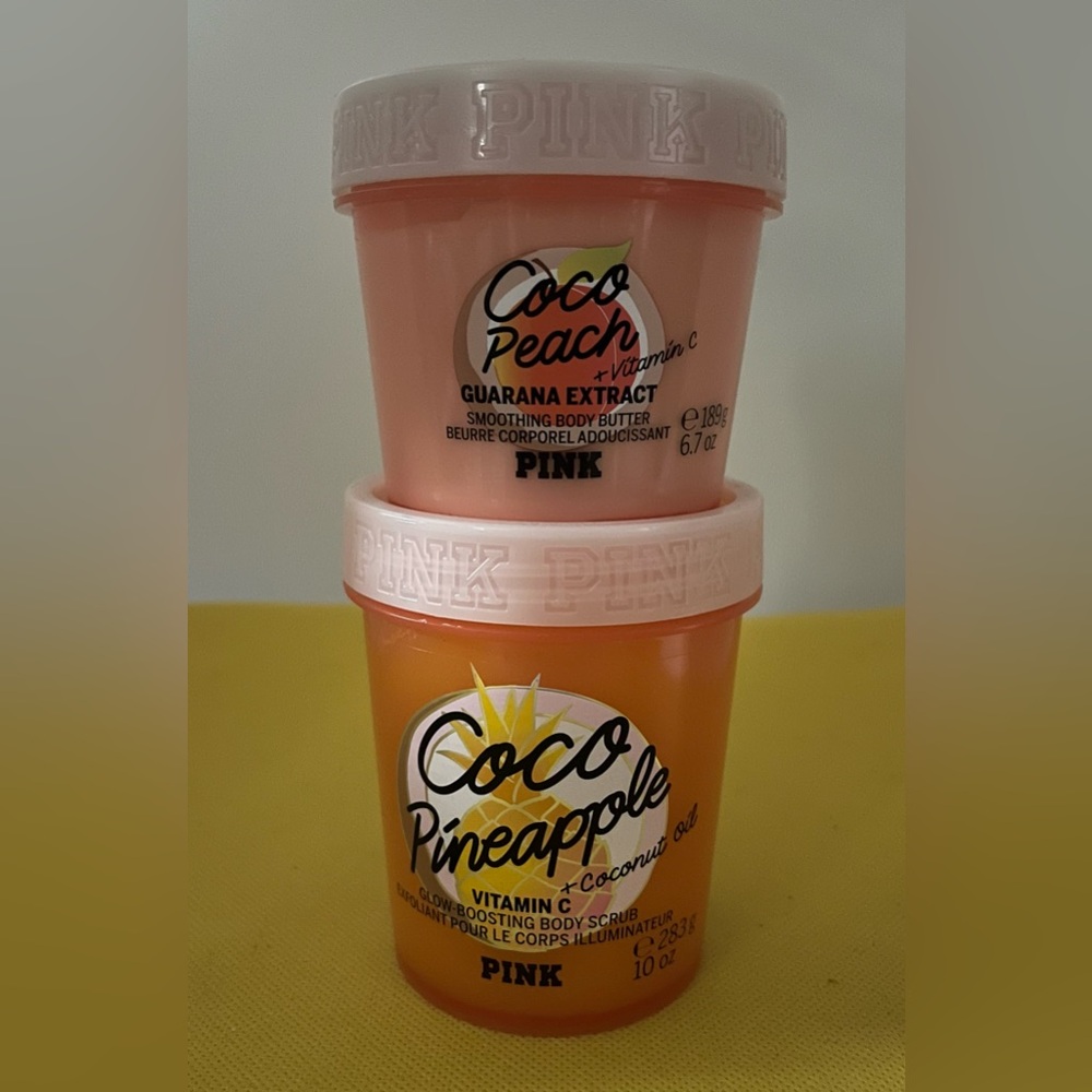 PINK Victoria's Secret Coco Peach body butter & coco pineapple Body scrub Set